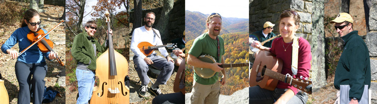 portraits of band members with their instruments